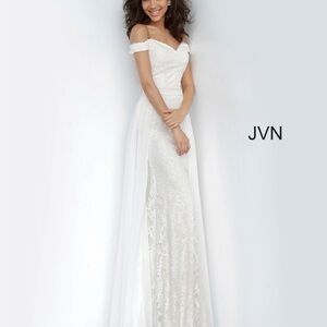 JVN by Jovani JVN62489 Ivory Off-Shoulder Evening Gown, Wedding Dress Size 0